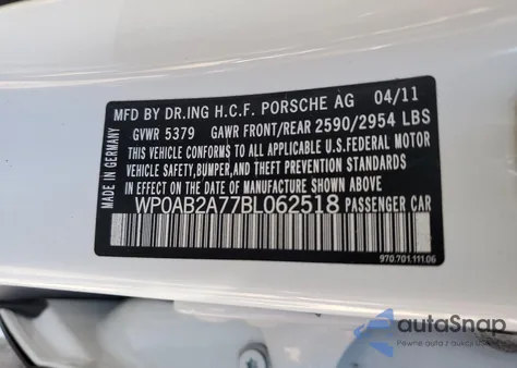 2011 Porsche Panamera S from USA, damaged, VIN WP0AB2A77BL062518